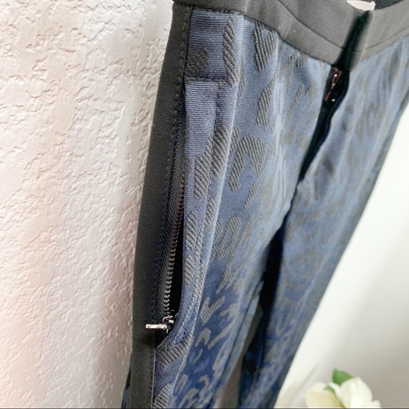 Rebecca Taylor Leopard Print Brocade Pants Navy - Picture 4 of 9